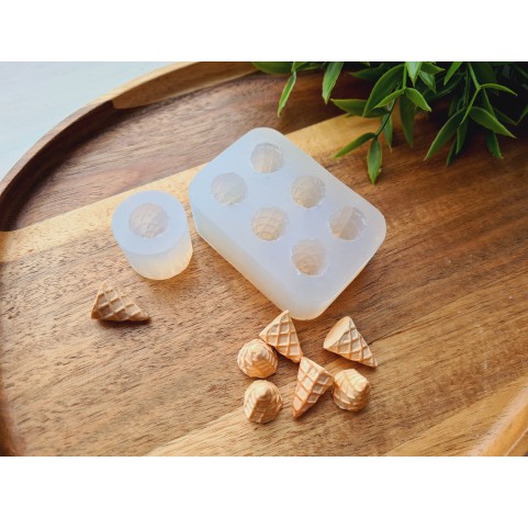 Silicone mold, Ice cream cone, scale 1:6, style 1, ~ Ø 1.4 cm, H:1.9 cm