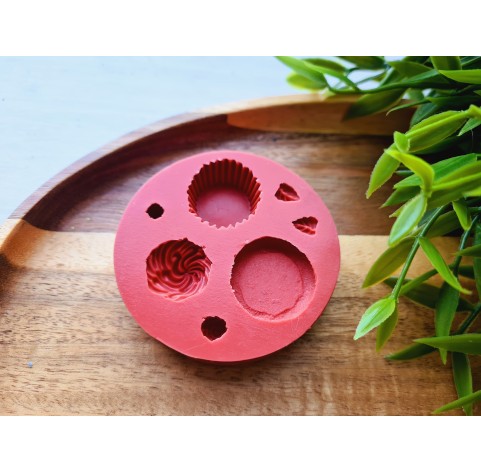 Silicone mold, Set of cupcake with cream and berries, 7 elements, ~ 0.6-2.4 cm, H:0.3-1 cm