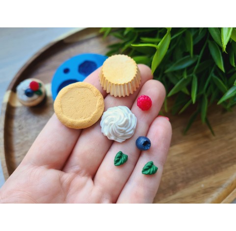 Silicone mold, Set of cupcake with cream and berries, 7 elements, ~ 0.6-2.4 cm, H:0.3-1 cm