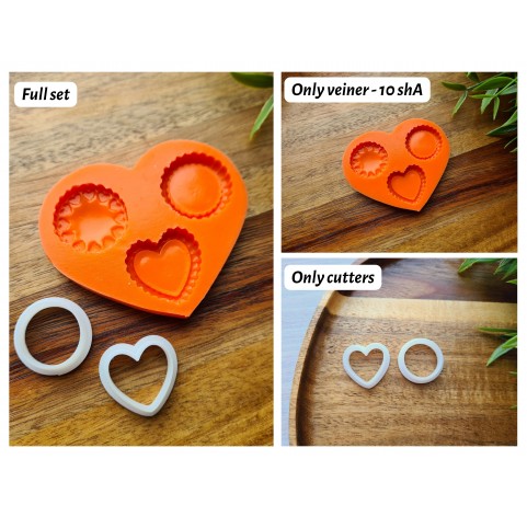 Silicone mold, Tartlet, style 2, 3 elements, ~ 2.7 cm, H:0.5 cm + 2 cutters Ø 2 cm, 1.8*2 cm