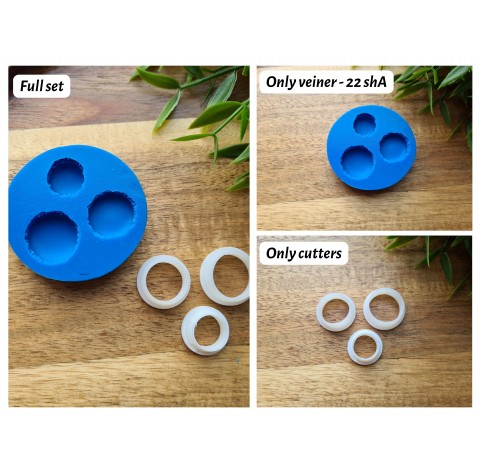 Silicone mold, Macaron, style 1, 3 elements, ~ Ø 1.5-2 cm, H:0.5-0.7 cm + 3 cutters Ø 1.3-1.6 cm