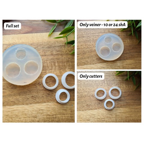 Silicone mold, Macaron, style 1, 3 elements, ~ Ø 1.5-2 cm, H:0.5-0.7 cm + 3 cutters Ø 1.3-1.6 cm