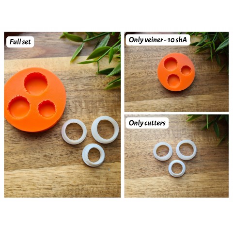 Silicone mold, Macaron, style 1, 3 elements, ~ Ø 1.5-2 cm, H:0.5-0.7 cm + 3 cutters Ø 1.3-1.6 cm