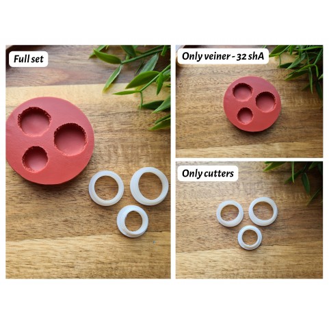 Silicone mold, Macaron, style 1, 3 elements, ~ Ø 1.5-2 cm, H:0.5-0.7 cm + 3 cutters Ø 1.3-1.6 cm