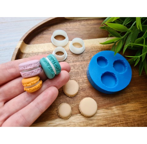 Silicone mold, Macaron, style 1, 3 elements, ~ Ø 1.5-2 cm, H:0.5-0.7 cm + 3 cutters Ø 1.3-1.6 cm