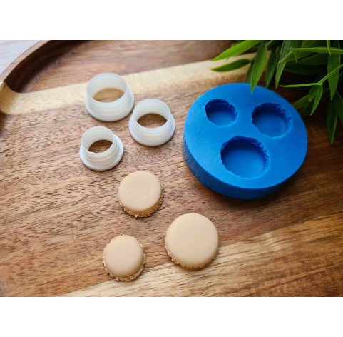 Silicone mold, Macaron, style 1, 3 elements, ~ Ø 1.5-2 cm, H:0.5-0.7 cm + 3 cutters Ø 1.3-1.6 cm