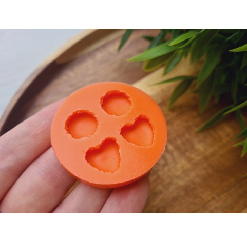 Silicone mold, Macaron, style 2, circle and heart, 4 elements, ~ Ø 1.2 cm, 1.2*1.3 cm, H:0.4 cm + 2 cutters Ø 1.1 cm, 1.2 cm