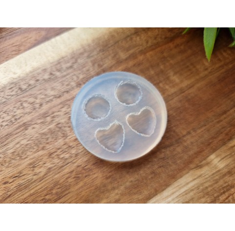 Silicone mold, Macaron, style 2, circle and heart, 4 elements, ~ Ø 1.2 cm, 1.2*1.3 cm, H:0.4 cm + 2 cutters Ø 1.1 cm, 1.2 cm