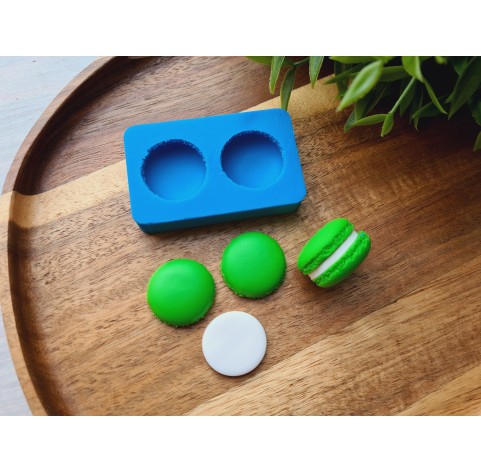 Silicone mold, Macaron, style 4, 2 elements, ~ Ø 2.4 cm, H:0.7 cm + cutter Ø 2.2 cm