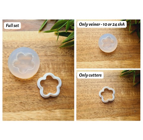 Silicone mold, Macaron, style 9, flower, ~ Ø 2.4 cm, H:0.6 cm + cutter Ø 2.3 cm