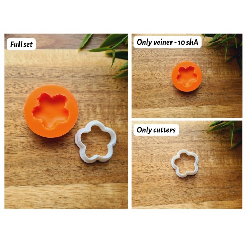 Silicone mold, Macaron, style 9, flower, ~ Ø 2.4 cm, H:0.6 cm + cutter Ø 2.3 cm