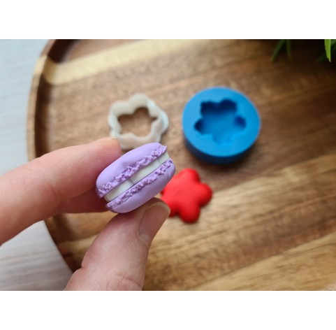 Silicone mold, Macaron, style 9, flower, ~ Ø 2.4 cm, H:0.6 cm + cutter Ø 2.3 cm