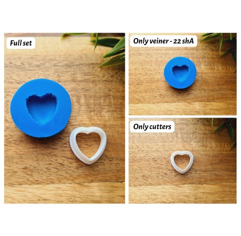 Silicone mold, Macaron, style 10, heart, small, ~ 1.8*1.9 cm, H:0.6 cm + cutter Ø 1.7 cm