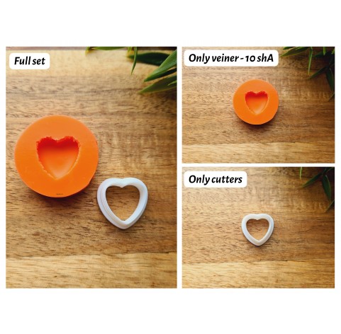 Silicone mold, Macaron, style 10, heart, small, ~ 1.8*1.9 cm, H:0.6 cm + cutter Ø 1.7 cm