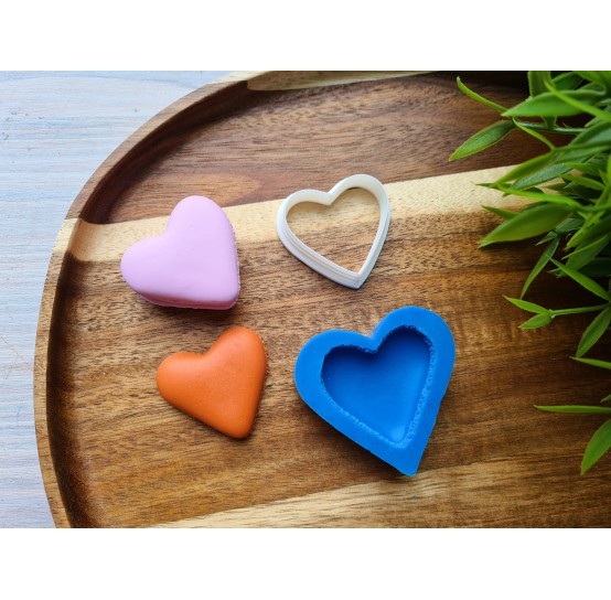 Silicone mold, Macaron, style 11, heart, large, ~ 3.3*3.6 cm, H:0.7 cm + cutter Ø 3.4 cm