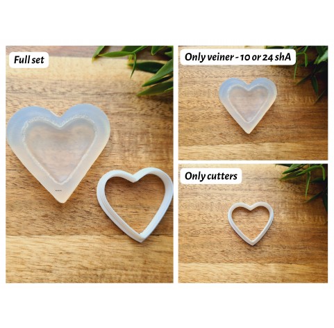Silicone mold, Macaron, style 11, heart, large, ~ 3.3*3.6 cm, H:0.7 cm + cutter Ø 3.4 cm