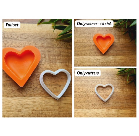 Silicone mold, Macaron, style 11, heart, large, ~ 3.3*3.6 cm, H:0.7 cm + cutter Ø 3.4 cm