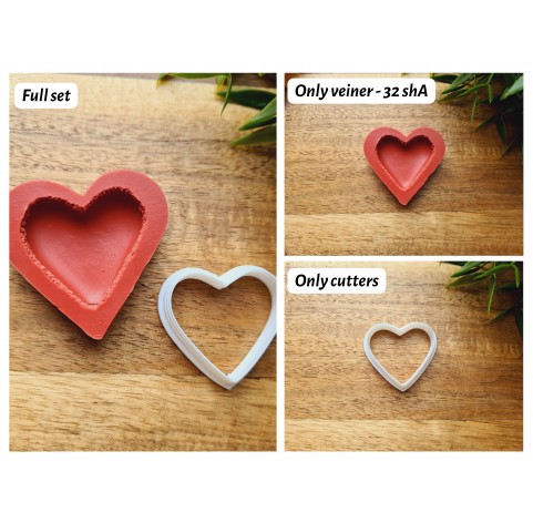 Silicone mold, Macaron, style 11, heart, large, ~ 3.3*3.6 cm, H:0.7 cm + cutter Ø 3.4 cm