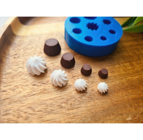 Silicone mold, Set of cupcake with cream, style 1, 8 elements, ~ Ø 0.6-1.2 cm, H:0.5-0.9 cm