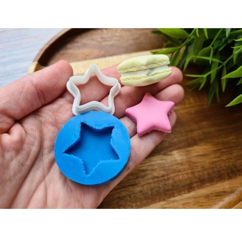 Silicone mold, Macaron, style 12, star, ~ Ø 2.8 cm, H:0.7 cm + cutter Ø 2.8 cm