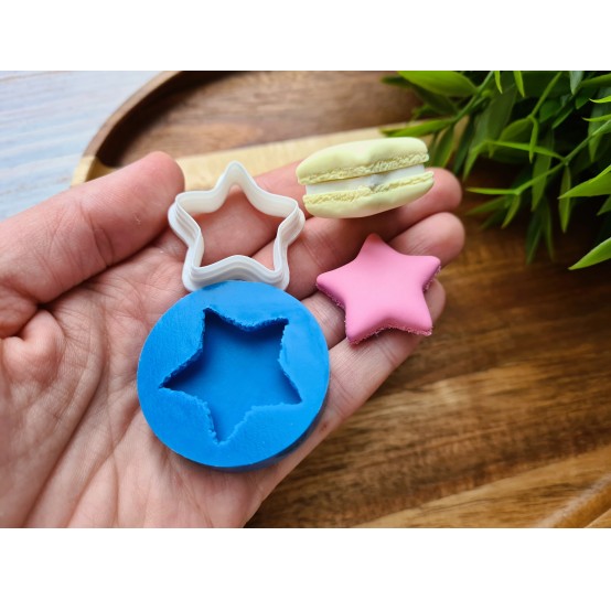 Silicone mold, Macaron, style 12, star, ~ Ø 2.8 cm, H:0.7 cm + cutter Ø 2.8 cm