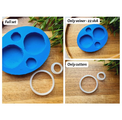 Silicone mold, Macaron, style 3, ~ Ø 4.5 cm, H:1 cm, Ø 2.1 cm, H:0.7 cm + 2 cutters Ø 1.7 cm, 4.1 cm