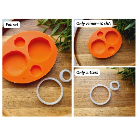 Silicone mold, Macaron, style 3, ~ Ø 4.5 cm, H:1 cm, Ø 2.1 cm, H:0.7 cm + 2 cutters Ø 1.7 cm, 4.1 cm