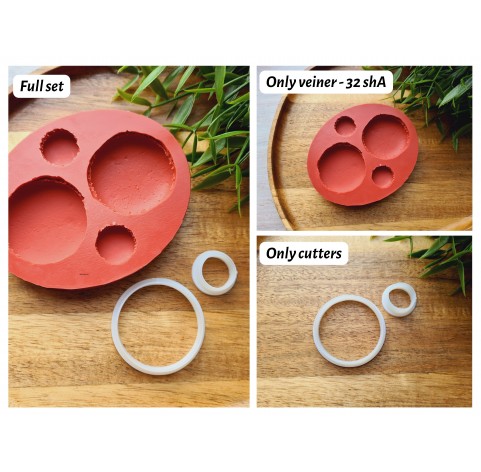 Silicone mold, Macaron, style 3, ~ Ø 4.5 cm, H:1 cm, Ø 2.1 cm, H:0.7 cm + 2 cutters Ø 1.7 cm, 4.1 cm