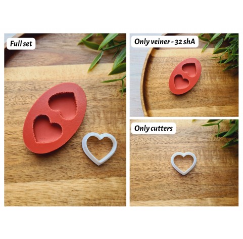 Silicone mold, Macaron, style 13, 2 elements, heart, medium, ~ 2.2*2.5 cm, H:0.6 cm + cutter Ø 2.2 cm