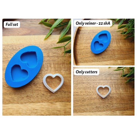 Silicone mold, Macaron, style 13, 2 elements, heart, medium, ~ 2.2*2.5 cm, H:0.6 cm + cutter Ø 2.2 cm