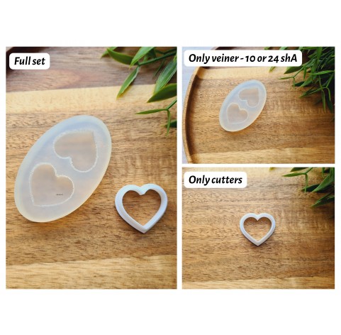 Silicone mold, Macaron, style 13, 2 elements, heart, medium, ~ 2.2*2.5 cm, H:0.6 cm + cutter Ø 2.2 cm