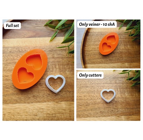 Silicone mold, Macaron, style 13, 2 elements, heart, medium, ~ 2.2*2.5 cm, H:0.6 cm + cutter Ø 2.2 cm