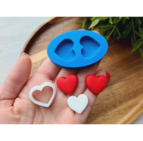 Silicone mold, Macaron, style 13, 2 elements, heart, medium, ~ 2.2*2.5 cm, H:0.6 cm + cutter Ø 2.2 cm