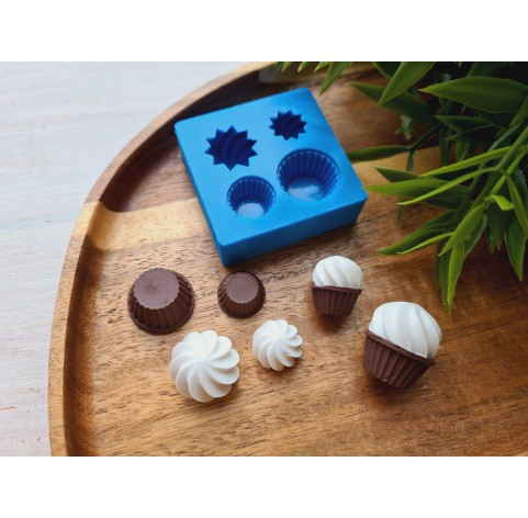 Silicone mold, Set of cupcake with cream, style 2, 4 elements, ~ Ø 1.4-1.9 cm, H:0.7-1.2 cm