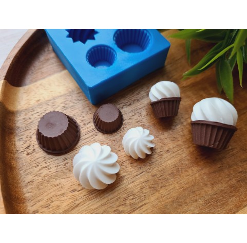 Silicone mold, Set of cupcake with cream, style 2, 4 elements, ~ Ø 1.4-1.9 cm, H:0.7-1.2 cm