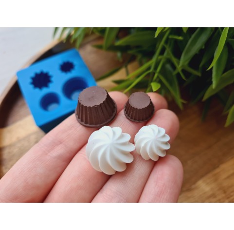 Silicone mold, Set of cupcake with cream, style 2, 4 elements, ~ Ø 1.4-1.9 cm, H:0.7-1.2 cm