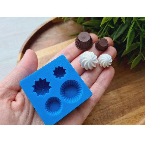 Silicone mold, Set of cupcake with cream, style 2, 4 elements, ~ Ø 1.4-1.9 cm, H:0.7-1.2 cm