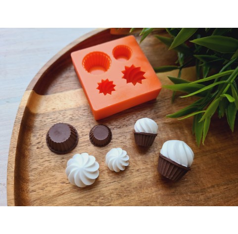 Silicone mold, Set of cupcake with cream, style 2, 4 elements, ~ Ø 1.4-1.9 cm, H:0.7-1.2 cm