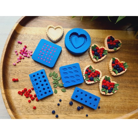 Silicone mold, Tartlet with berries and leaves, 1:6 scale