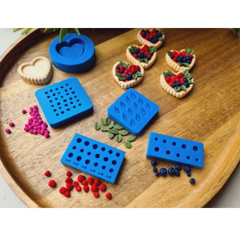 Silicone mold, Tartlet with berries and leaves, 1:6 scale