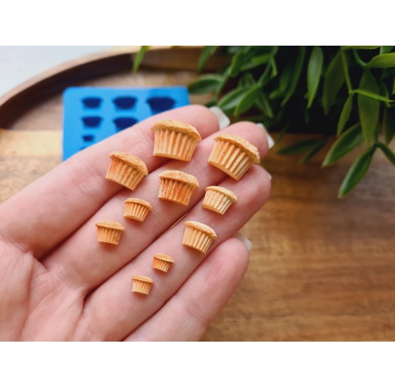 Silicone mold, Muffin, 1:12-1:6 scale, style 3, half, 10 elements, ~ 0.4-1.5 cm, H:0.3-0.7 cm