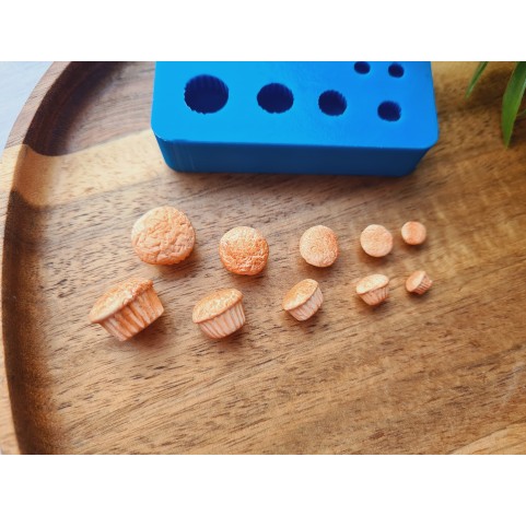 Silicone mold, Muffin, 1:12-1:6 scale, style 4, 10 elements, ~ 0.5-1.5 cm, H:0.3-1 cm