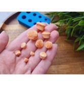 Silicone mold, Muffin, 1:12-1:6 scale, style 4, 10 elements, ~ 0.5-1.5 cm, H:0.3-1 cm