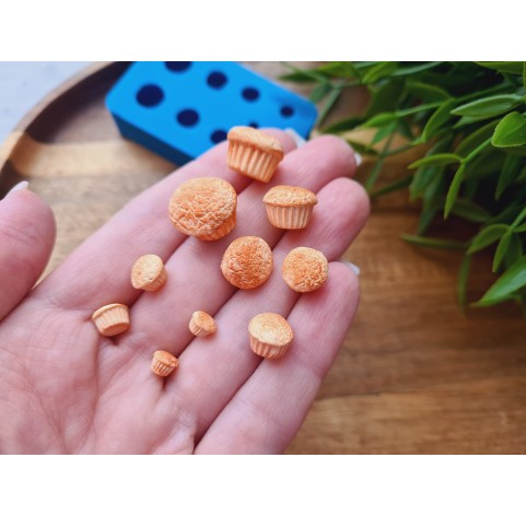 Silicone mold, Muffin, 1:12-1:6 scale, style 4, 10 elements, ~ 0.5-1.5 cm, H:0.3-1 cm