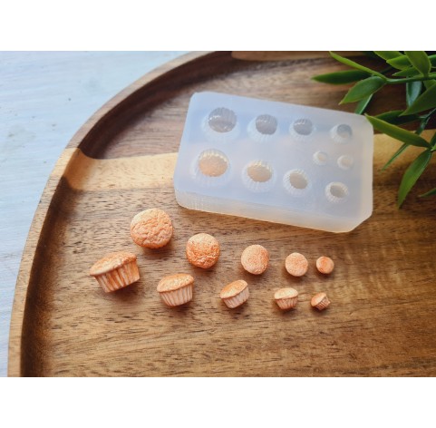 Silicone mold, Muffin, 1:12-1:6 scale, style 4, 10 elements, ~ 0.5-1.5 cm, H:0.3-1 cm