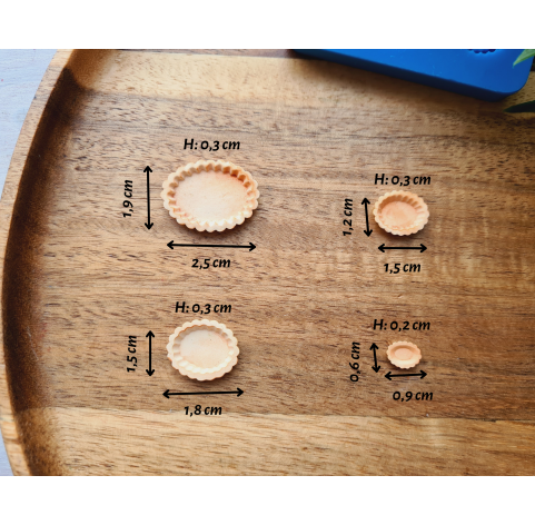 Silicone mold, Tartlet, 1:12-1:6 scale, style 5, 8 elements, ~ 0.6-2.5 cm, H:0.3 cm