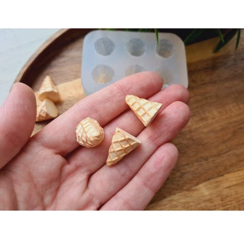 Silicone mold, Ice cream cone, 1:6 scale, style 1, 6 elements, ~ Ø 1.4 cm, H:1.9 cm