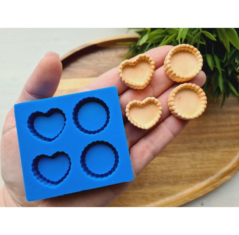 Silicone mold, Tartlet, 1:6 scale, style 8, 4 elements, ~ 2.2-2.6 cm, H:0.9 cm