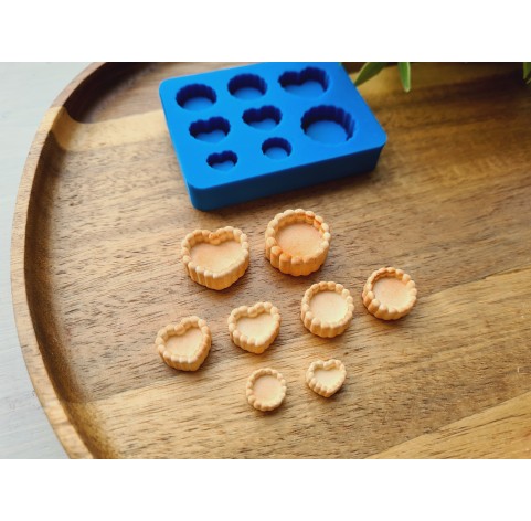 Silicone mold, Tartlet, 1:10, 1:12, 1:20 scale, style 9, 8 elements, ~ 0.8-1.9 cm, H:0.4-0.9 cm