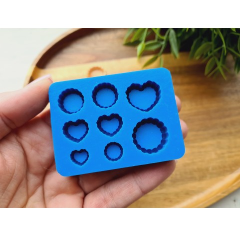 Silicone mold, Tartlet, 1:10, 1:12, 1:20 scale, style 9, 8 elements, ~ 0.8-1.9 cm, H:0.4-0.9 cm